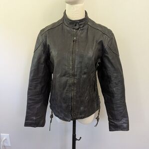Vintage Black Leather Motorcycle Jacket Distressed‎